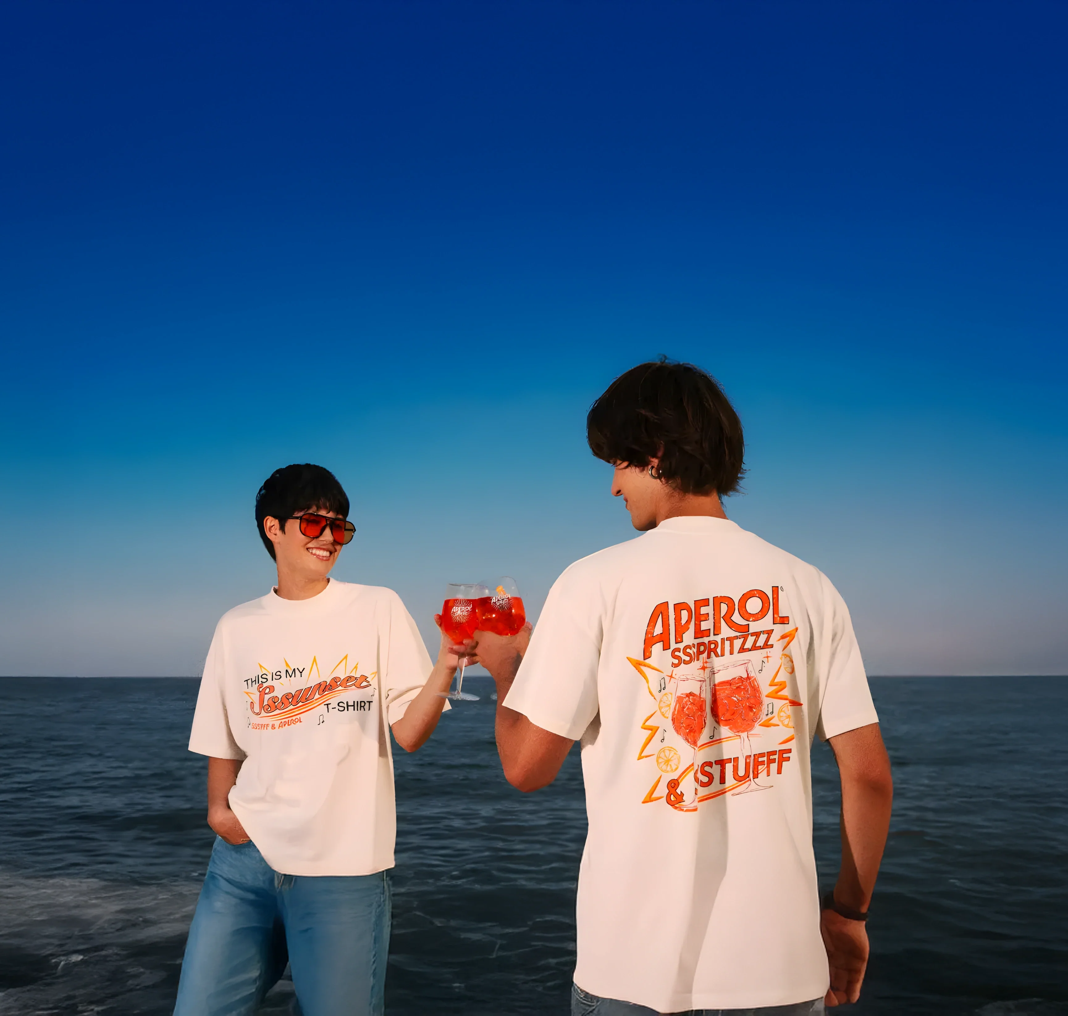 BEIGE CROPPED T-SHIRT APEROL THIS IS MY SSSUNSET - Image 6