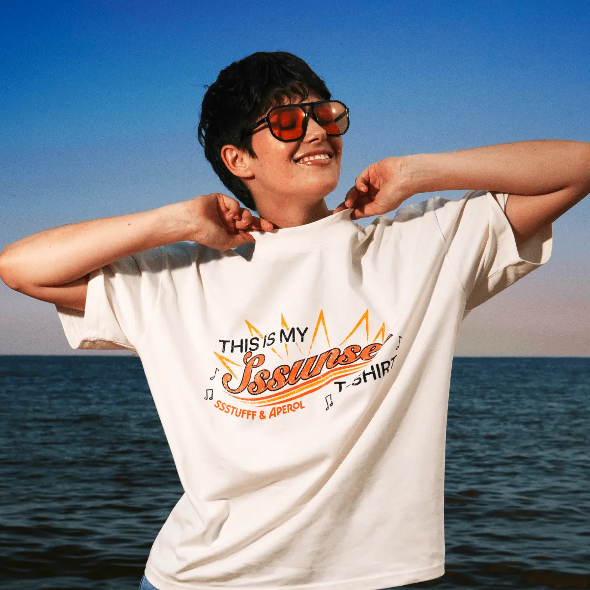 BEIGE CROPPED T-SHIRT APEROL THIS IS MY SSSUNSET - Image 9